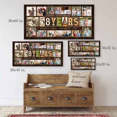 58th Anniversary Gift for Parents, Personalized 58 Years Married Photo Collage Canvas, 58th Wedding Anniversary Gift for Mom and Dad, Custom Keepsake