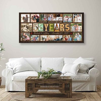 56th Anniversary Gift for Parents, 56 Years Together Personalized Photo Collage Canvas, Custom Wedding Anniversary Gift for Spouse, Custom Family Keepsake