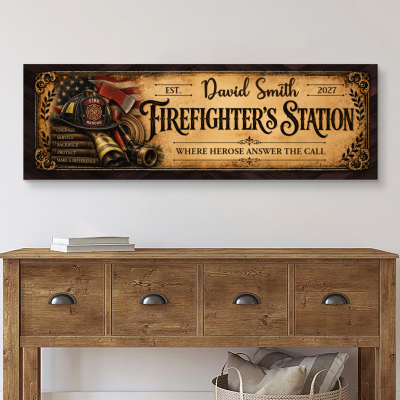 Custom Firefighter Station Sign, Personalized Firefighter Canvas, Best Firefighter Ever Vintage Sign, Custom Firefighter Appreciation Gift, Firefighter Retirement Gift, Thank You Firefighter Keepsake