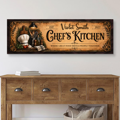 Personalized Chef Kitchen Sign, Custom Vintage Chef Name Sign, Kitchen Wall Decor Canvas, Culinary School Graduation Gift, Chef Appreciation Sign Wall Art
