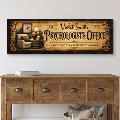 Personalized Psychologist Office Sign, Custom Vintage Therapist Name Sign, Therapy Office Decor Canvas, Psychology Graduation Gift, Therapist Appreciation Sign Wall Art