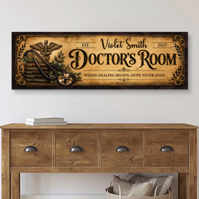 Personalized Doctor Room Sign, Custom Vintage Doctor Name Sign, Medical Office Decor Canvas, Medical School Graduation Gift, Doctor Appreciation Sign Wall Art