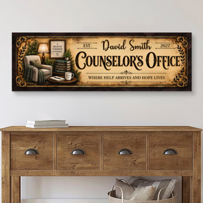 Personalized Counselor Office Sign, Custom Vintage Counselor Name Sign, Therapy Office Decor Canvas, School Counselor Appreciation Gift, Counselor Office Sign Wall Art