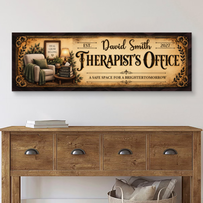 Personalized Therapist Office Sign, Custom Vintage Therapist Name Sign, Therapy Office Decor Canvas, Psychotherapist Appreciation Gift, Therapist Office Sign Wall Art