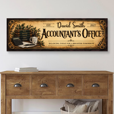 Personalized Accountant Office Sign, Custom Vintage Accountant Name Sign, Accounting Office Decor Canvas, CPA Graduation Gift, Bookkeeper Appreciation Sign Wall Art