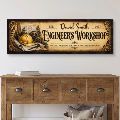 Personalized Engineer Workshop Sign, Custom Vintage Engineer Name Sign, Engineering Office Decor Canvas, Engineering Graduation Gift, Engineer Appreciation Sign Wall Art