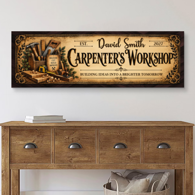 Personalized Carpenter Workshop Sign, Custom Vintage Carpenter Name Sign, Woodworking Shop Decor Canvas, Carpenter Retirement Gift, Woodworker Appreciation Sign Wall Art