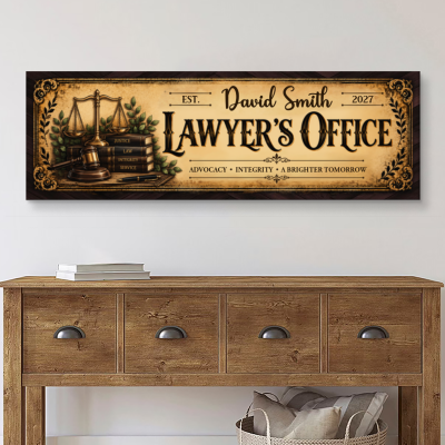 Personalized Lawyer Office Sign, Custom Vintage Attorney Name Sign, Law Firm Decor Canvas, Law School Graduation Gift, Attorney Appreciation Sign Wall Art