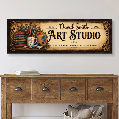 Custom Art Studio Sign, Custom Vintage Artist Name Sign, Art Room Decor Canvas, Art Teacher Graduation Gift, Artist Appreciation Sign Wall Art