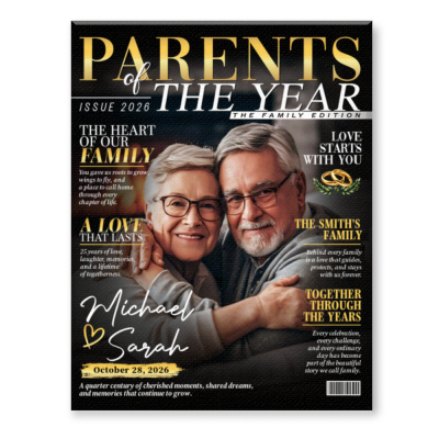 Personalized Parents Of The Year Magazine Canvas, Custom Family Photo Wall Art, Meaningful Gift For Parents, Gift For Mom and Dad
