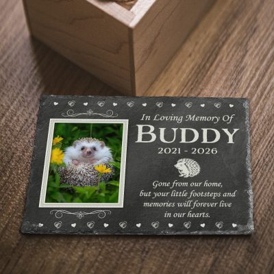 Personalized Hedgehog Memorial Stone, Hedgehog Remembrance Slate Gift, Hedgehog Sympathy Gift, Hedgehog Memorial Gift, Pet Loss Gift