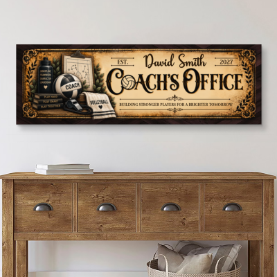 Custom Volleyball Coach Office Sign, Vintage Volleyball Coach Sign, Custom Volleyball Coach Gift, Personalized Volleyball Coach Office Wall Art Canvas, High School Volleyball Coach
