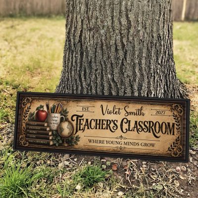 Personalized Teacher Classroom Sign, Custom Vintage Teacher Name Sign, Classroom Decor Canvas, Back to School Teacher Gift, Teacher Appreciation Sign Wall Art