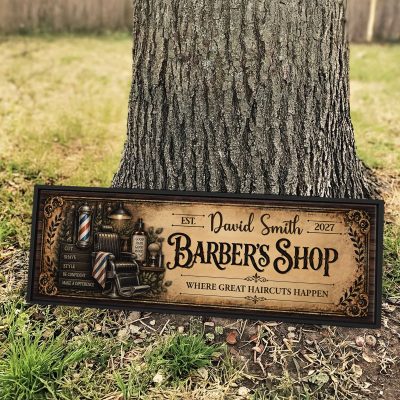 Personalized Barber Shop Sign, Custom Vintage Barber Name Sign, Barber Shop Decor Canvas, Barber Graduation Gift, Barber Appreciation Sign Wall Art