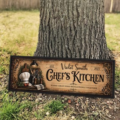 Personalized Chef Kitchen Sign, Custom Vintage Chef Name Sign, Kitchen Wall Decor Canvas, Culinary School Graduation Gift, Chef Appreciation Sign Wall Art