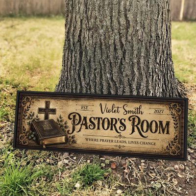 Personalized Pastor Room Sign, Custom Vintage Pastor Name Sign, Church Office Decor Canvas, Pastor Appreciation Month Gift, Preacher Appreciation Sign Wall Art