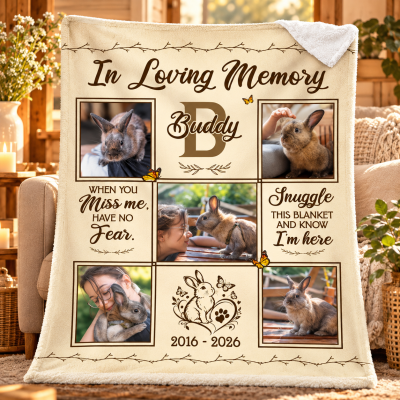 Rabbit Memorial Photo Blanket, Custom Rabbit Photo Collage Blanket, Rabbit Loss Remembrance Gift, Pet Memorial Gift, In Loving Memory Of Rabbit