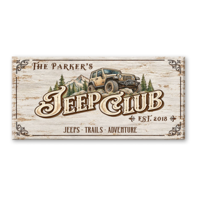 Custom Jeep Club Sign Canvas, Personalized Jeep Wall Decor, Family Name Off Road Sign, Jeep Lover Gift, Garage Decor, Man Cave Sign