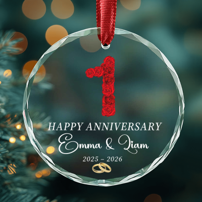 Personalized 1st Anniversary Glass Ornament, Custom Couple Christmas Ornament, First Anniversary Gift for Couple, Wedding Anniversary Gift, Personalized Keepsake