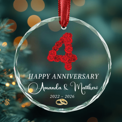 Personalized 4 Year Anniversary Ornament, Custom Couple Glass Ornament, Wedding Anniversary Gift, Christmas Tree Ornament