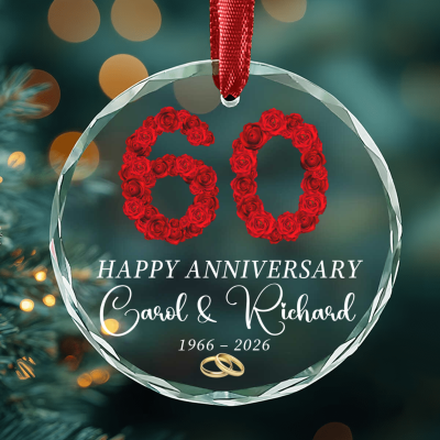 60th Anniversary Ornament for Parents, Personalized Wedding Anniversary Gift, 60 Year Anniversary Gift for Mom and Dad, Custom Christmas Glass Ornament