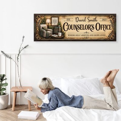 Personalized Counselor Office Sign, Custom Vintage Counselor Name Sign, Therapy Office Decor Canvas, School Counselor Appreciation Gift, Counselor Office Sign Wall Art