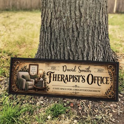 Personalized Therapist Office Sign, Custom Vintage Therapist Name Sign, Therapy Office Decor Canvas, Psychotherapist Appreciation Gift, Therapist Office Sign Wall Art