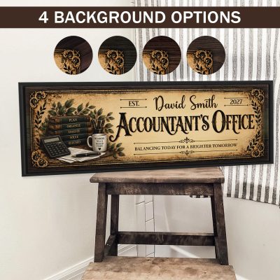 Personalized Accountant Office Sign, Custom Vintage Accountant Name Sign, Accounting Office Decor Canvas, CPA Graduation Gift, Bookkeeper Appreciation Sign Wall Art