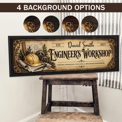 Personalized Engineer Workshop Sign, Custom Vintage Engineer Name Sign, Engineering Office Decor Canvas, Engineering Graduation Gift, Engineer Appreciation Sign Wall Art