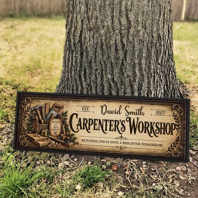 Personalized Carpenter Workshop Sign, Custom Vintage Carpenter Name Sign, Woodworking Shop Decor Canvas, Carpenter Retirement Gift, Woodworker Appreciation Sign Wall Art