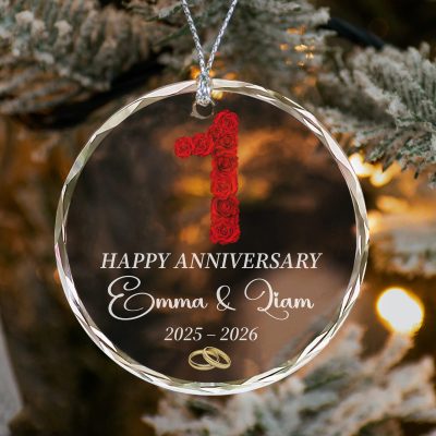 Personalized 1st Anniversary Glass Ornament, Custom Couple Christmas Ornament, First Anniversary Gift for Couple, Wedding Anniversary Gift, Personalized Keepsake