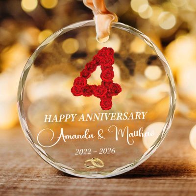 Personalized 4 Year Anniversary Ornament, Custom Couple Glass Ornament, Wedding Anniversary Gift, Christmas Tree Ornament