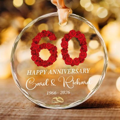 60th Anniversary Ornament for Parents, Personalized Wedding Anniversary Gift, 60 Year Anniversary Gift for Mom and Dad, Custom Christmas Glass Ornament