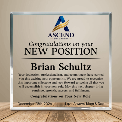 Personalized New Position Gift, Custom Career Milestone Acrylic Plaque, New Job Keepsake, Promotion Gift for Employee, Congratulations Gift for Son