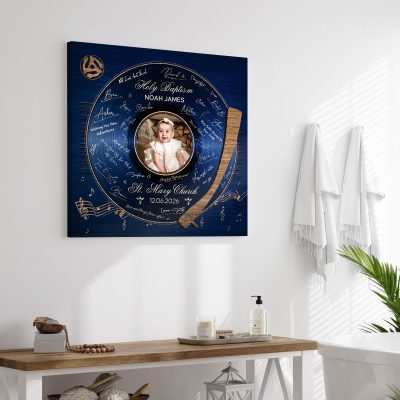 Personalized Baptism Signature Canvas, Holy Baptism Guest Book Gift, Custom Baby Photo Keepsake, Christening Guest Book Sign, Baptism Party Decor