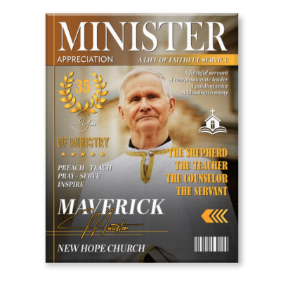 Personalized Minister Magazine Cover, Minister Appreciation Gift, Custom Ministry Gift, Minister Anniversary Gift, Church Leader Wall Decor