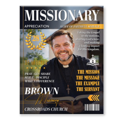 Personalized Missionary Appreciation Gift, Custom Missionary Magazine Cover, Missionary Anniversary Gift, Christian Ministry Gift, Church Wall Art