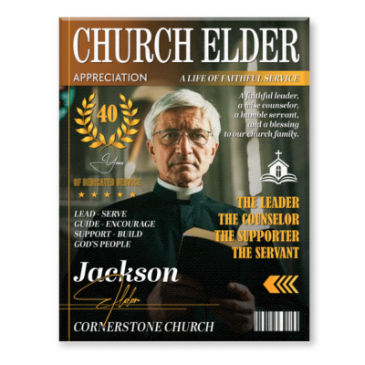 Personalized Church Elder Magazine Cover, Church Elder Appreciation Gift, Elder Anniversary Gift, Custom Church Elder Gift