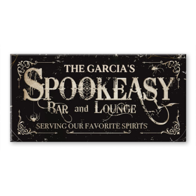 Personalized Spookeasy Sign, Custom Family Name Bar Canvas, Gothic Spooky Home Bar Decor, Rustic Halloween Lounge Wall Art