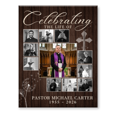 Custom Pastor Memorial Gift, Personalized Minister Memorial Canvas, Pastor Celebration of Life Photo Collage, Funeral Memorial Wall Art