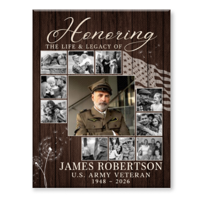 Customized Veteran Memorial Gift, Personalized Veteran Memorial Canvas, Military Memorial Photo Collage, Veteran Tribute, U.S. Army Remembrance Wall Art
