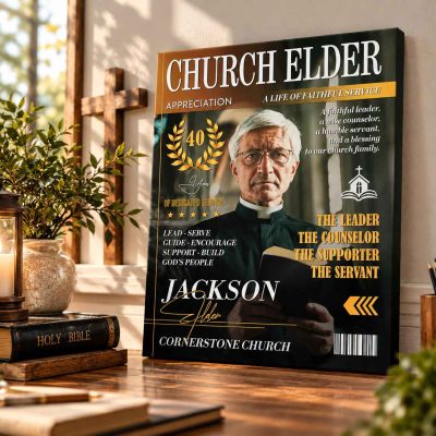 Personalized Church Elder Magazine Cover, Church Elder Appreciation Gift, Elder Anniversary Gift, Custom Church Elder Gift