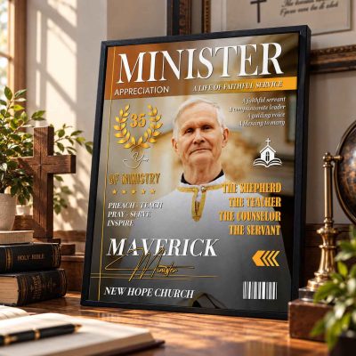 Personalized Minister Magazine Cover, Minister Appreciation Gift, Custom Ministry Gift, Minister Anniversary Gift, Church Leader Wall Decor