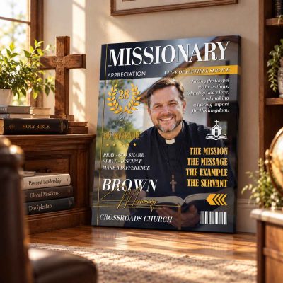 Personalized Missionary Appreciation Gift, Custom Missionary Magazine Cover, Missionary Anniversary Gift, Christian Ministry Gift, Church Wall Art