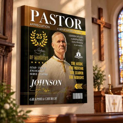 Pastor Appreciation Magazine Cover, Personalized Pastor Gift Ideas, Pastor Anniversary Gift, Church Pastor Gift, Ministry Canvas Wall Art, Clergy Gift