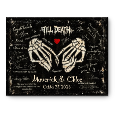 Halloween Wedding Guestbook Canvas, Till Death Do Us Part Sign, Skeleton Hands Guestbook Canvas, Gothic Wedding Decor, Halloween Wedding Decoration