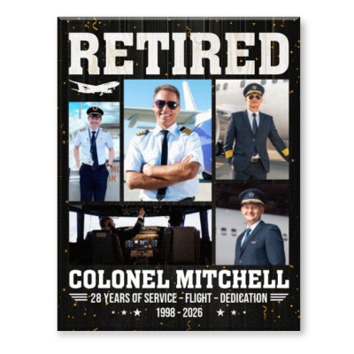 Personalized Retired Pilot Canvas, Custom Pilot Photo Collage, Pilot Retirement Gift, Retired Pilot Wall Art, Aviation Retirement Gift