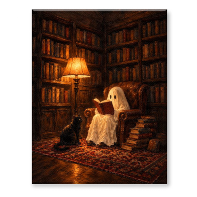 Ghost Reading Book Wall Art, Spooky Library Decor, Cozy Gothic Home Decor, Halloween Ghost Wall Art, Cozy Library Halloween Decor