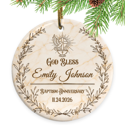 Personalized Baptism Anniversary Christmas Ornament, Custom Name Ornament, Baptism Anniversary Gift, Christian Christmas Gift