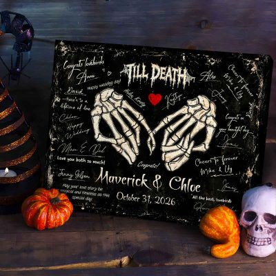Halloween Wedding Guestbook Canvas, Till Death Do Us Part Sign, Skeleton Hands Guestbook Canvas, Gothic Wedding Decor, Halloween Wedding Decoration